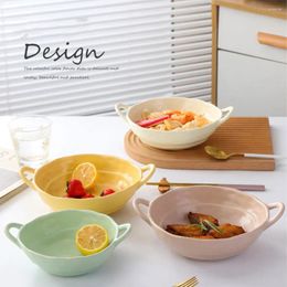 Bowls Matte Two Ear Salad Bowl Ceramic Heat-resistant Container Tableware