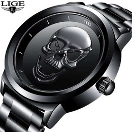 87 LIGE Skull Personalizado 3D Quartz Fashion Imper impermeável Relógio 66