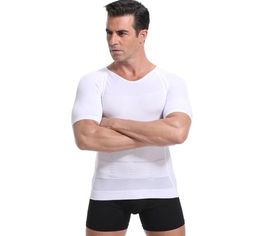 Classix Men Body Toning Shirt Tummy Belly Control Body Building Shirt Compression TShirt ONeck Corrective Posture Under Shirt Y22704379