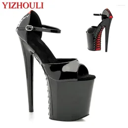 Dance Shoes The 20cm Beautiful Black Sexy And Thick Fish Mouth Trend Paint Sandals Show