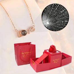 Pendant Necklaces Love Projection Necklace With Lifting Rose Gift Box 100 Languages I You Jewellery 2024 Romantic Accessories Set