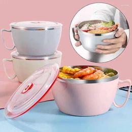 Dinnerware 3 Pcs Portable Stainless Steel With Lid Instant Noodle Bowl Double Insulated Anti-scald Lunch Box Kitchen Supplies