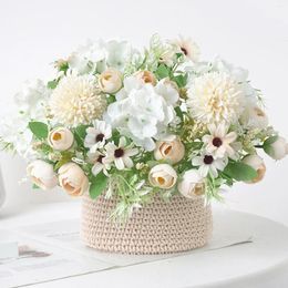 Decorative Flowers Fake Flower Bouquet Simulation Tea Buds Colourful Pography Props High-end Wedding Home Room Decorations