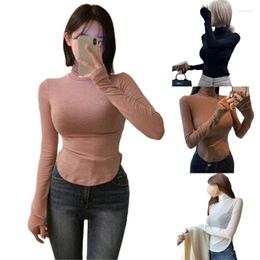 Women's T Shirts Women Long Sleeve Turtleneck T-Shirt Solid Colour Split Fit Base Layer Top