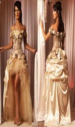 2023 Champagne Hi Low Lace Flower Quinceanera Dresses Princess Victorian Masquerade Sweet 16 Years Dress Quinceanera Gown New Arri9368310