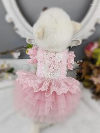 Dog Apparel Handmade Clothes Pet Supplies Unique Design Pearls Lace Pink Princess Dress Puffy Skirt Holiday Yorkie Meltese One Piece