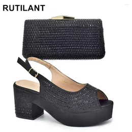 Dress Shoes Arrival Africa Shoe And Bags Set Decorated With Rhinestone Wedges For Women Italian Wedding Bag