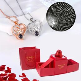 Pendant Necklaces Mom Heart Zircon Necklace With Roses Flower Box I Love You In 100 Languages Projection For Women Mother's Day 2024