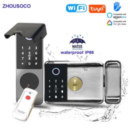 Lock No Wiring Outdoor Waterproof Tuya Wifi Smart Lock Double Side Fingerprint Lock IC Card Digital Keypad Electronic Door Lock