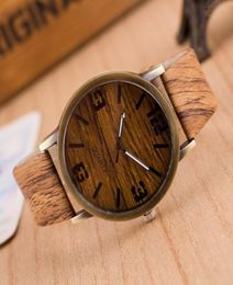 Men Watches quartz Simulation Wooden 6 Colour PU Leather Strap Watch Wood grain Male Wristwatch clock with battery support drop shi7643065