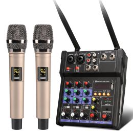 Accessories 4 Channel Audio Mixer Console with Wireless Microphone Mini Dj Bluetooth Mixer with 48v Phantom Power R20