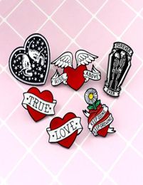 Skull heart shaped tombstone wings true love special cartoon brooch creative letter lapels denim coat of arms gift pins2066853