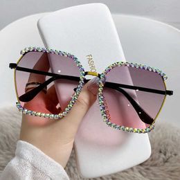 2024 fashion OFF Luxury Designer New Men's and Women's Sunglasses Off large frame diamond inlaid fashionable personality big round face thin anti ultraviolet net red