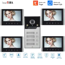 Intercom SmartYIBA 7"WIFI MultiApartment Home Video Doorphone 2/3/4 Units Tuya IP Smart Doorbell Camera Villa Wifi Video Intercom System