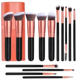 Brushes Female Makeup Brushes Premium Synthetic Foundation Powder Concealers Eye Shadows Makeup 14 Pcs Brush Set, Rose Golden,