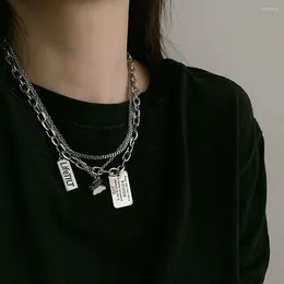 Choker Punk Hip-hop Letter Geometric Pendant Retro Double-layer Thick Chain Stacked Necklace For Unisex Jewelry Accessories