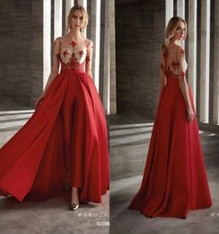 Red Prom Dresses With Detachable Skirt Satin Fashion Women Jumpsuit Half Long Sleeve Cocktail Dress Party Wear Custom Made evening7098493
