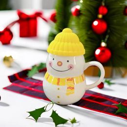 Mugs Snowman Ceramic Mug With Cover Cute Milk Coffee Cups Christmas Emote Kawaii Men And Women Birthday Gift Breakfast Cup