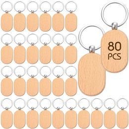 Keychains 80 Pieces Wood Keychain Blanks Wooden Blank Unfinished Key Tag Chain Keyring