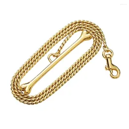 Dog Collars Golden Stainless Steel Pet Chain High Strength Anti-bite Traction Rope Supplies For Small Medium Large Dogs