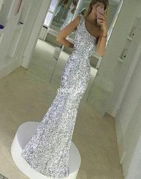 2020 Silver Sequined Evening Dresses Sexy One Shoulder Floor Length Mermaid Simple Prom Dresses Long Bridesmaid Party Gowns5878692