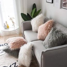 Pillow 45x45cm Soft Faux Fur Case Plush Chair Cover Warm Living Room Decor Bedroom Sofa Throw Pillows Covers Decorative