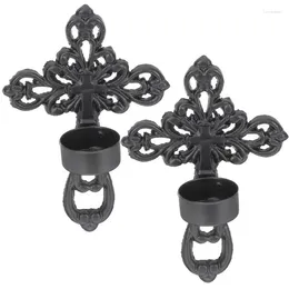 Candle Holders 2pcs Cross Wall-Mount Design Dinning Room Wall Hanging Candleholder Base Sconce Holder