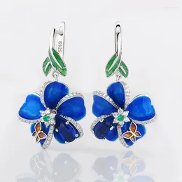 Dangle Earrings UILZ Blue Butterfly Flower For Women Exquisite Luxury Enamel Floral Earring Bridal Party Accessories