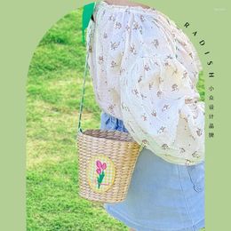 Evening Bags Straw Bag Casual Hand-woven One-shoulder Diagonal Children's Bucket Small Fresh Hand-held Women's Picnic