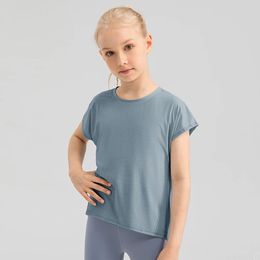 4 Colours Girls Kid Cute Shirt Quick Dry Breathable Stretch Short Sleeve Kids Clothing Children Yoga Sports Dance Tank Top Shirts 240323