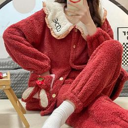 Women's Sleepwear Women Winter Warm Flannel Pajama Set Thick Coral Velvet Long Sleeve Pyjama Plus Size For Woman Nightwear Nightie