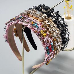 Hair Clips Women's Band Baroque Vintage Party Wide Brimmed Headband With Colourful Crystal