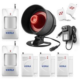 Kits KERUI Security Alarm System Indoor Outdoor WeatherProof Siren Window Door Sensors Motion Sensor Alarm With Remote Control