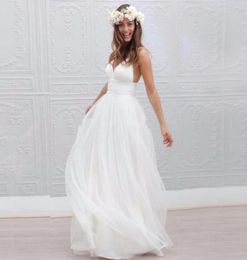 simple tulle beach wedding dress Aline spaghetti sexy vneck backless floorlength sleeveless cheap wedding party evening dress2669297
