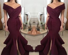 2019 Burgundy Prom Dress Mermaid Off Shoulder Long Formal Pageant Holidays Wear Graduation Evening Party Gown Custom Made Plus Siz5549156