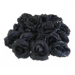 Decorative Flowers 50pcs Black Rose Lifelike Artificial Bridal Bouquet Wedding Party Floral Blossom For Home Valentines Day Decor