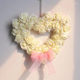 Decorative Flowers Exquisite Simulation Of Hand-made Rose Love Wreath Pendant Bow Decoration Colourful Valentine Day Wedding Dining-table