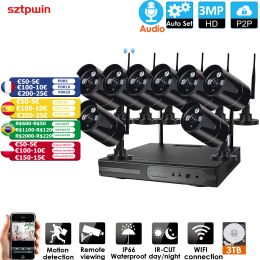 System 8CH Audio1080P HD Wireless NVR Kit P2P 3.0MP Indoor Outdoor IR Night Vision Security Audio IP Camera WIFI CCTV System