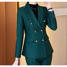 Women's Two Piece Pants Tesco Office Women Suit Red Blazer Formal Business Outfits For Professional Female Autumn Winter Interview Jacket 2