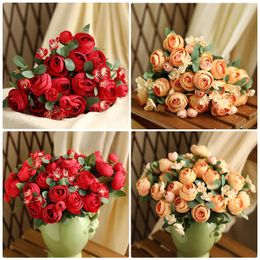 Decorative Flowers Autumn Artificial Flower 5 Snowflake Tea Rose Nordic Retro Small Peony Home Decoration Wedding Bouquet