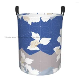 Laundry Bags Waterproof Storage Bag Japanese Peony With Geometric Household Dirty Basket Folding Bucket Clothes Organiser