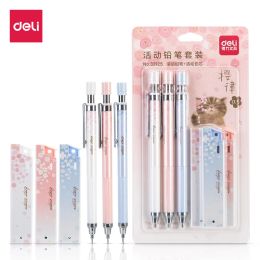 Pencils 6Pcs/Set Deli 33125 Kawaii Cherry Blossom Automatic Movable Pencil Set HB 0.5mm School Office Stationery Gift