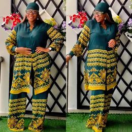 Ethnic Clothing 2024 Casual 2 Piece Shirt Pant Set African Women Dashiki Fashion Chiffon Long Dress Print Party Suit Africa Outfits
