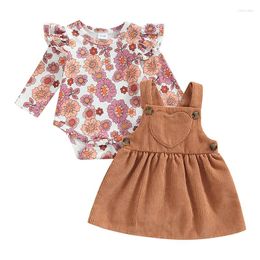 Clothing Sets Baby Girls Autumn Outfit Long Sleeve O Neck Floral Romper Corduroy Suspender Skirt
