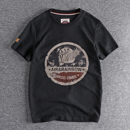 Summer American Retro Shortsleeved Oneck Skull Printed Tshirt Mens Fashion Simple 100 Cotton Washed Casual Sport Tops 240320