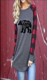 2020 Women letter print TShirts Plaid Sleeve Tees Mama bear Printing Ladies Pullover Maternity Tops T Shirts KKA40834752691