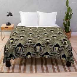 Blankets Art Deco Fan Pattern Vintage 1920 Era Gold Black Elegant Chic The Great Gatsby Modern Trendy Girly Throw Blanket