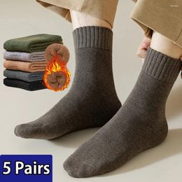 Men's Socks 5Pairs/Set Men Thicken Velvet Warm Winter Solid Colour Mid Tube Thermal Retro Fashion Snow Antifreeze Fast Send