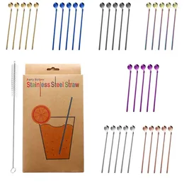 Tea Scoops 5pcs 10pcs Stainless Seel Flower Straw Spoon Summer Milk Stirring Yerba Mate Straws Reusable Drinking Kitchen Supplies