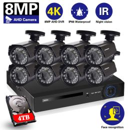 System 8MP Ultra HD 4K 5MP 1080P Security Camera System H.265 DVR Kit CCTV Outdoor Metal Black Bullet Video Surveillance AHD Camera Set